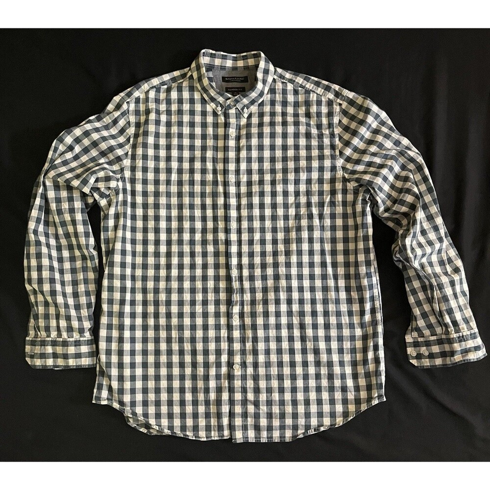 Banana Republic Luxe Flannel Shirt XL Camden Fit Blue Buffalo Plaid Long Sleeve